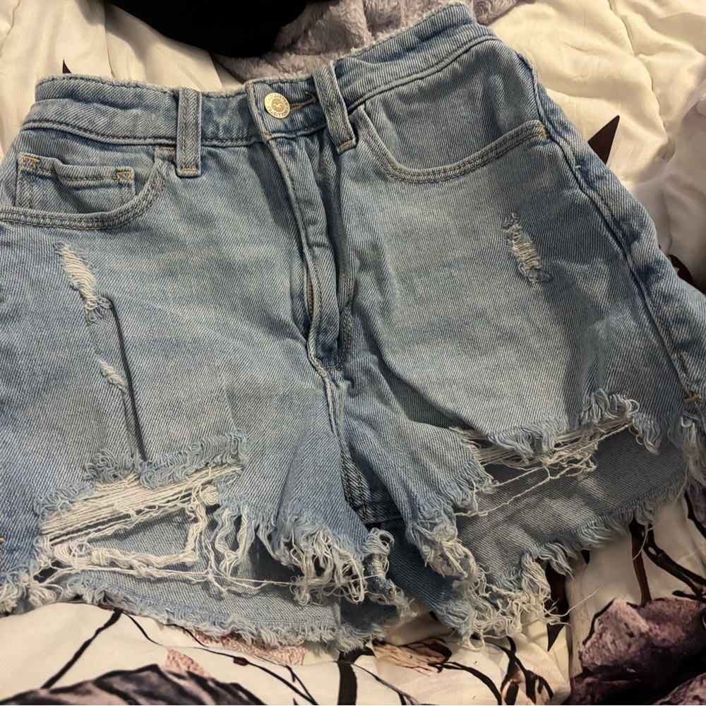 Hollister Ripped Light Blue Jean Shorts